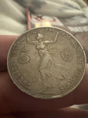 ÁUSTRIA 5 COROAS 1908 - 1848 Franz Joseph I moeda de PRATA, tonificada Muito Bom/Muito Bom - Imagem 1 de 3