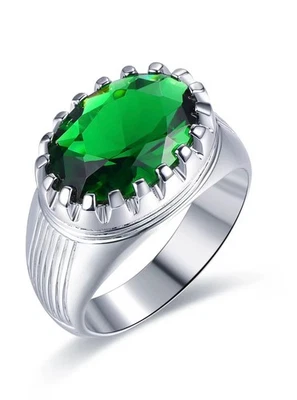 Anillo de plata para hombre cuarzo verde plata de ley 925 anillo para hombre piedra reina Foto 1 de 4
