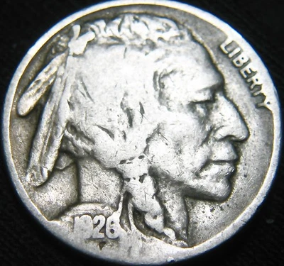 Редкая оригинальная КЛЮЧЕВАЯ дата 1926-S МОНЕТА НОМИНАЛОМ 5 ЦЕНТОВ С ИЗОБРАЖЕНИЕМ БУЙВОЛА самый низкий тираж Buffalo KU70SJ - Изображение 1 из 2