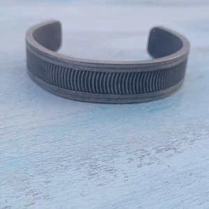 Vtg Mens Cuff Bangle Pewter Bracelet - Picture 1 of 12