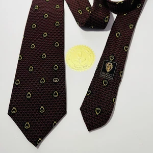 Original GUCCI Vintage schwarz, braun & gold Seidenkrawatte mit Horsebit Print 58x3.25" - Bild 1 von 12