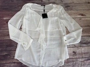 Massimo Dutti camicia top trasparente blusa donna avorio 8 volant collo NUOVO - Foto 1 di 4
