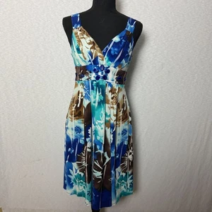 Bisou Bisou Michele Bohbot Floral Empire‑Waist Dress Women’s Size 8 Blue Teal - Picture 1 of 5