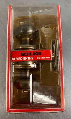 Schlage Keyed Entry F51PDV Georgian 609 Antique Brass Vintage New Old Stock - Image 1 of 4