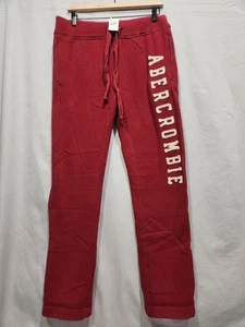 Neu mit Etikett Y2K Abercrombie Fitch Logo Spruch Jogginghose schmale gerade Passform burgunderrot  - Bild 1 von 12