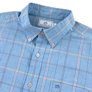 Southern Tide Coastal Passage Shirt Men's LARGE Blue Plaid Stretch Nylon Button - Picture 1 of 8