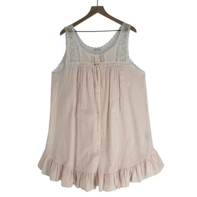 Camisón Miss Elaine Mujer L Algodón Rosa Encaje Sin Mangas Volantes Botón Delantero Foto 1 de 4