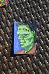 ACEO Original Art Card Frankenstien Profile not a print - Imagen 1 de 3