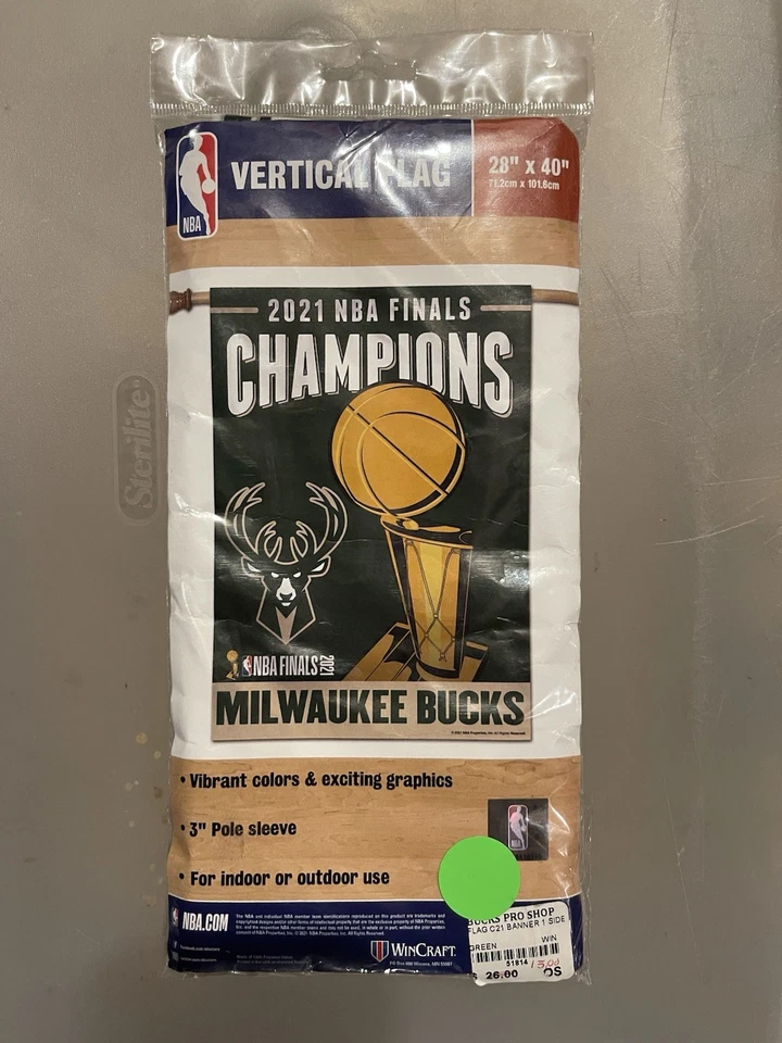 Milwaukee Bucks 2021 NBA Finals Champions Vertical Flag Banner 28x40 Inches