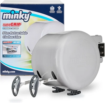 Minky Retractable Duo Reel Washing Line 2x15m Outdoor Clothesline Grey - Image 1 of 4