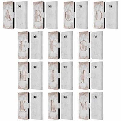 NATURE MAGICK ROSE GOLD MARBLE MONOGRAM LEATHER BOOK CASE FOR HTC PHONES 1 - Image 1 of 4