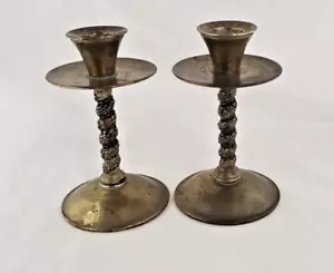 2 Silver Plated Plator Grapevine Taper Candles Candlestick Holders Spain - Picture 1 of 24