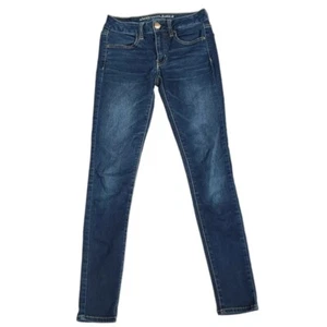 American Eagle Womens Junior Skinny Jeans Sz 2 Blue Super Super Stretch Jegging - Picture 1 of 9