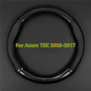 Black Carbon Fiber Leather Steering Wheel Cover Wrap For Acura TSX 2009-2017 - Picture 1 of 4