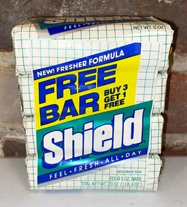 Jabón desodorante de larga duración Shield lote de 4 barras verde 5 oz vintage nuevo en stock - Imagen 1 de 3