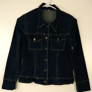 My Tina Jean Jacket Medium Button Front Juniors USA Dark Wash Denim Flaw - Picture 1 of 10