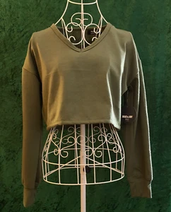 Jolie And Joy Jumper Women Medium Cropped Green Open Back Sweatshirt Size M - Picture 1 of 11