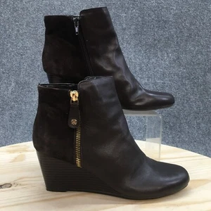 Isaac Mizrahi Boots Womens 8 M Kierra Ankle Booties Brown Suede Wedge Side Zip - Picture 1 of 16