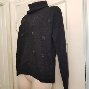 Simply Vera Vera Wang Black LS Turtle Neck Soft Sweater with Bead Details SZ M - Picture 1 of 12