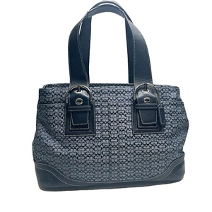 RARO! Bolso de Hombro COACH Azul Marino Lg Signature Business Bolso de Mano Z15330 Usado en Excelente Condición Borde de Cuero - Imagen 1 de 12