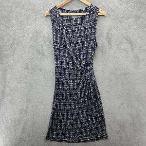Ghost Kleid Damen UK 16 blau weiß gemustert figurbetont Faux Wickel Stretch - Bild 1 von 10