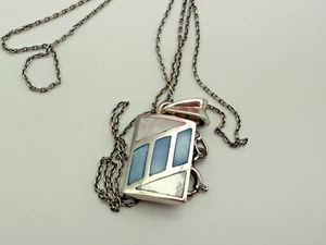 Vintage Pendant Sterling Silver 925 Jewellery Necklace Rectangular Blue 4.40g - Picture 1 of 7