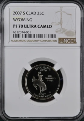2007 S 25c Wyoming CLAD Proof NGC PF70 Ultra Cameo - Image 1 of 2