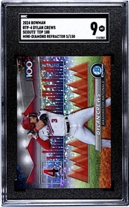 2024 Bowman #BTP-4 Dylan Crews Top 100 MINI-DIAMOND REFRACTOR /150 Graded 9 MINT - Picture 1 of 2