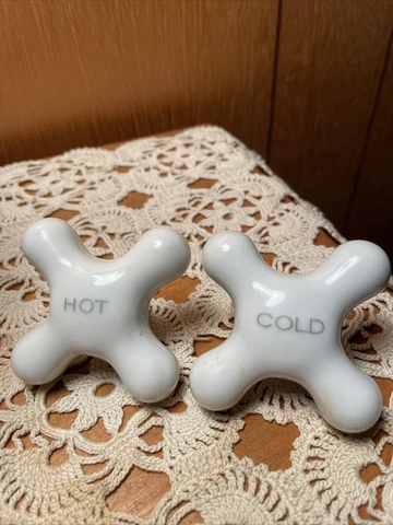 Vintage White Porcelain Cross Hot & Cold Handles Cover