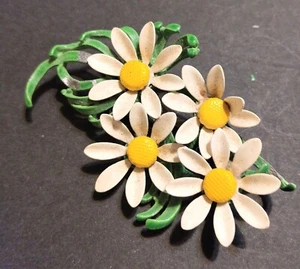 Vintage Enamel Daisy Brooch For Daisies 3 In Long - Picture 1 of 6