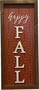 HAPPY FALL Sign Wood Framed Wall Hanging Home Decor 18” x 8” - Picture 1 of 5