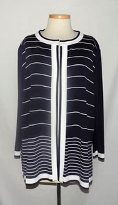 Misook Damen Strickjacke marineblau mit weißen Streifen & Borte offen vorne Strick 2X - Bild 1 von 5