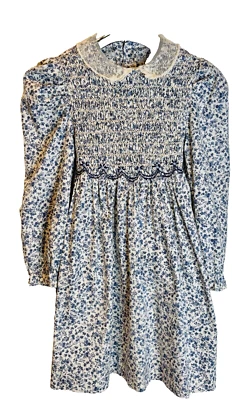 VESTIDO DE COLECCIÓN POLLY FLINDERS AZUL Y BLANCO APAGADO CALICÓ FLORAL PRARIE ENCAJE AJUSTADO*7 Foto 1 de 4
