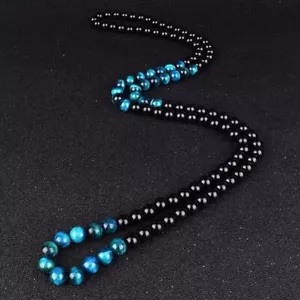 Natural Royal Blue Tiger Eye Beads Necklaces Women Fashion Obsidian Necklace Men - Picture 1 of 20