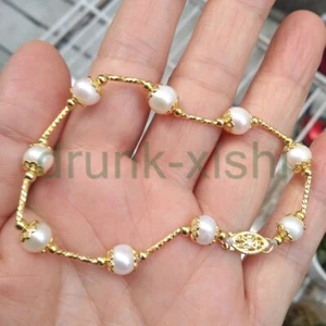 Excellent Gorgeous Akoya White Pearl Bracelet 7.5-8.5" 14k Gold Clasp - Picture 1 of 5