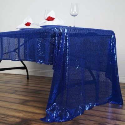 60x126" Royal Blue SEQUIN RECTANGLE TABLECLOTH Wedding Party Catering Linens - Image 1 of 3