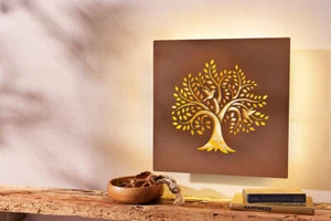 LED-Wanddeko Lebensbaum 30 x 30 cm aus Metall für drinnen und draußen - Bild 1 von 2