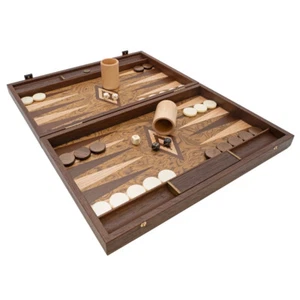 The Manopoulos Luxury Walnut Burl and Wenge Backgammon Set with Luxury Cups - Picture 1 of 8