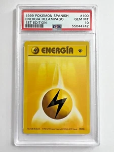 PSA 10 Gema Como Nuevo 1a Edición Lightning Energy 1999 Pokémon Base Set ESPAÑOL #100 - Imagen 1 de 5