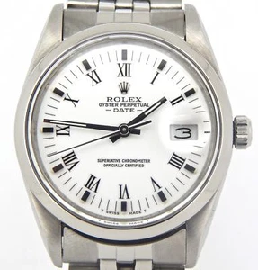 Rolex Date Men Stainless Steel Watch Jubilee Band White & Black Roman Dial 15000 - Picture 1 of 9