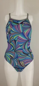 Dolphin Uglies swimsuit small one piece racer back  purple blue  green black EUC - Picture 1 of 7