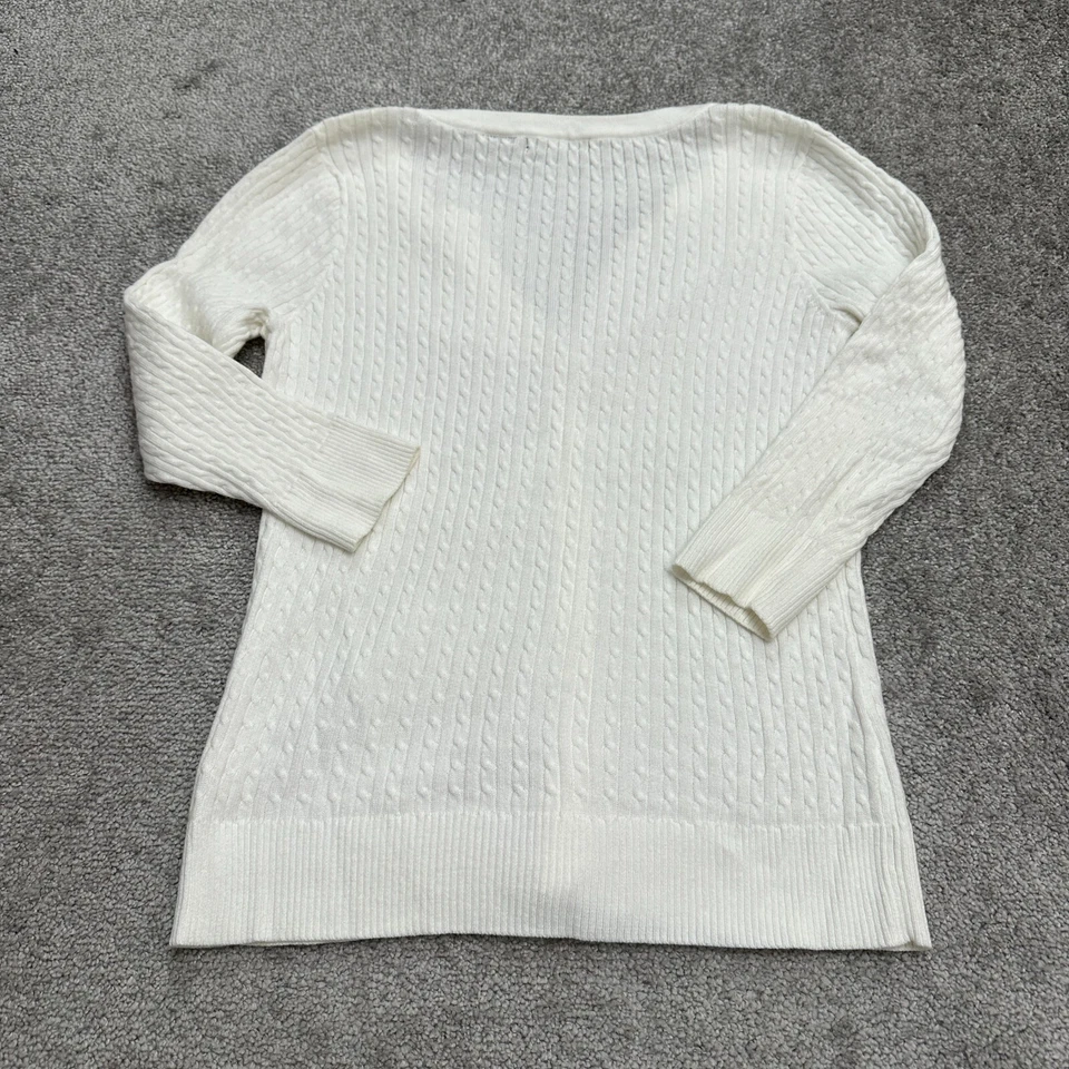 Jeanne Pierre Cárdigan Suéter Mujer Pequeño Blanco Abotonado Cable Tejido Algodón Foto 1 de 4