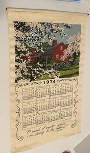 Vintage 1974 Küche Leinen Kalender Handtuch Wandbehang Landhaus Bauernhof - Bild 1 von 4