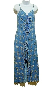 Chelsea & Violet Womens Dress M Blue Cottagecore Boho Sleeveless Ruffle Maxi - Picture 1 of 10