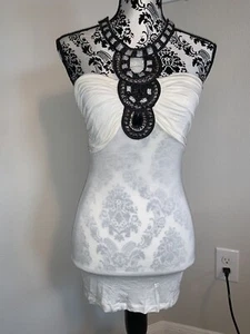 NWT Windsor White Halter Jewel Trim Top Sz S Vacation Beach Tropical SOLDOUT - Picture 1 of 6