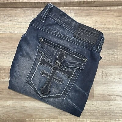 Pantalones de mezclilla relajados Affliction negros premium lavados medianos desgastados negros para hombre 42x33 Foto 1 de 4