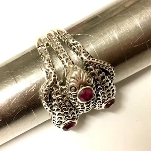 Sterling Silver Ruby Snake Python Serpent Infinity Cocktail Statement Ring L N R - Picture 1 of 12