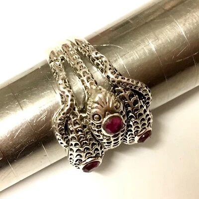 Sterling Silver Ruby Snake Python Serpent Infinity Cocktail Statement Ring L N R - Image 1 of 4
