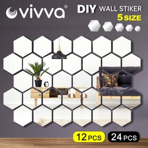 Up to 24x Mirror Hexagon Removable Acrylic Wall Stickers Art DIY Home Decor Sple - Picture 1 of 20