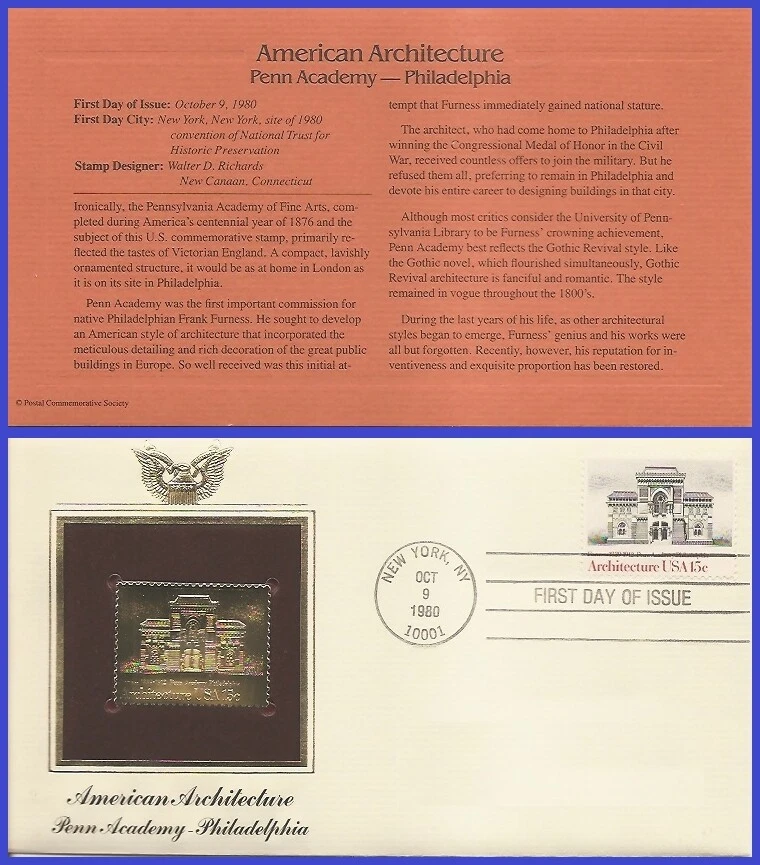USA2 #1840 U/A GOLDEN REPLICA FDC   American Architecture Penn Academy - Image 1 of 1